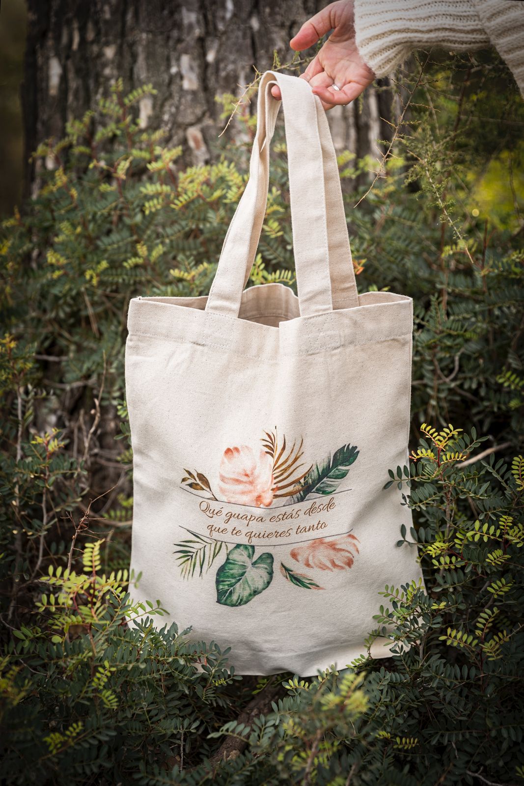 Bolsa de tela con asas "Qué guapa estás desde que te quieres tanto"